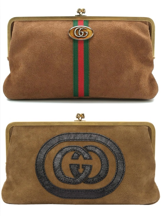 Gucci Handbags - •••SOLD•••Auth Gucci Ophidia Kisslock Frame Clutch Suede Medium In Brown